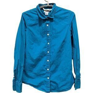 J Crew Women Haberdashery Shirt Small Green Button Up Long Sleeve Cotton Blend